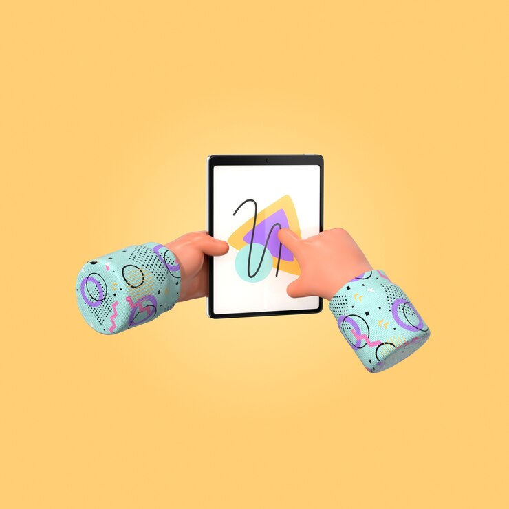 PSD Gratis hands interacting with a tablet screen