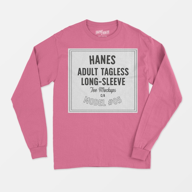 Gratis PSD hanes tagless longsleeve t-shirt voor volwassenen 05