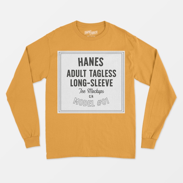 Gratis PSD hanes volwassen tagless longsleeve tee mockup