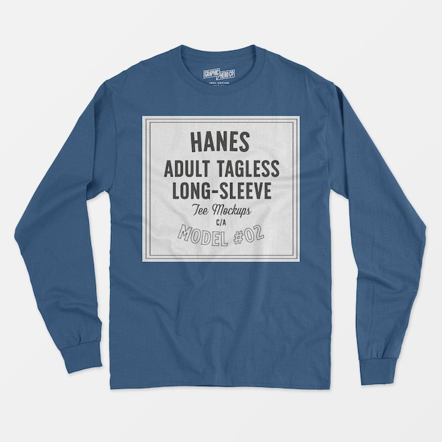 Gratis PSD hanes volwassen tagless longsleeve tee mockup