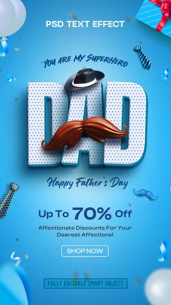 Happy Fathers Day Sale Pubblicazione sui social media con effetto di testo modificabile