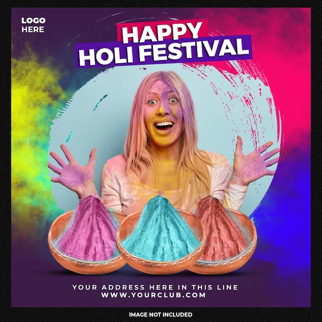 PSD gratuito happy holi festival publicaciones en redes sociales