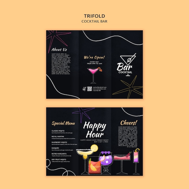 Gratis PSD happy hour viering drievoudige brochure