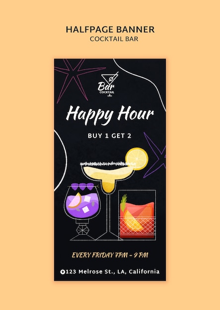 Gratis PSD happy hour viering halve pagina banner sjabloon