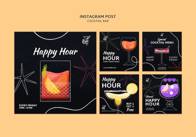 Gratis PSD happy hour viering instagram berichten