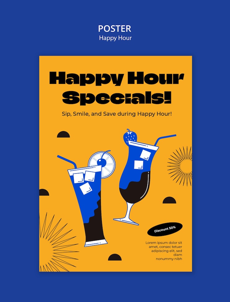 Gratis PSD happy hour viering poster sjabloon