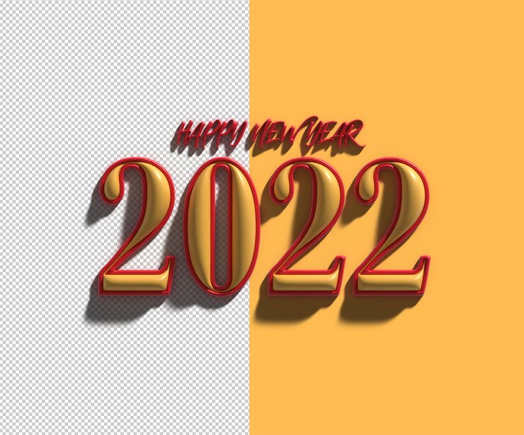 PSD Gratis happy new year 2022 text typography 3d design transparent psd file.