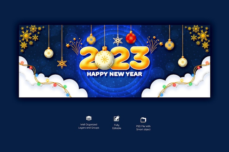 PSD Gratis happy new year 2023 and merry christmas facebook cover template
