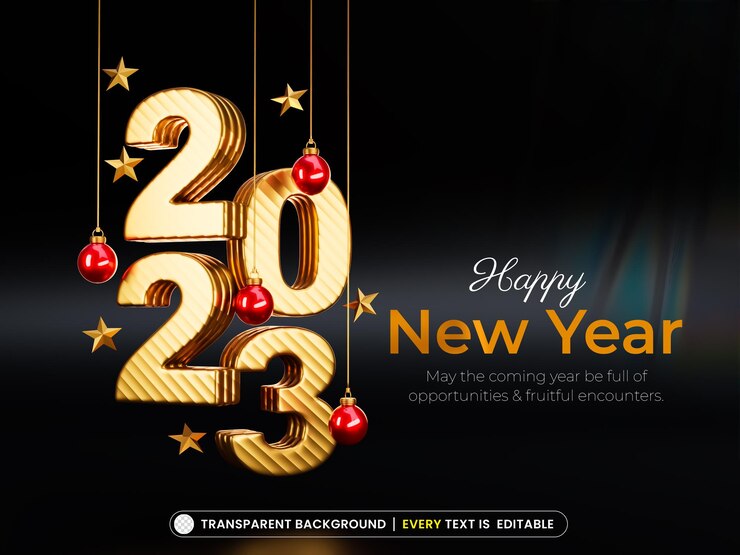 PSD Gratis happy new year 2023 gold text effect banner design template