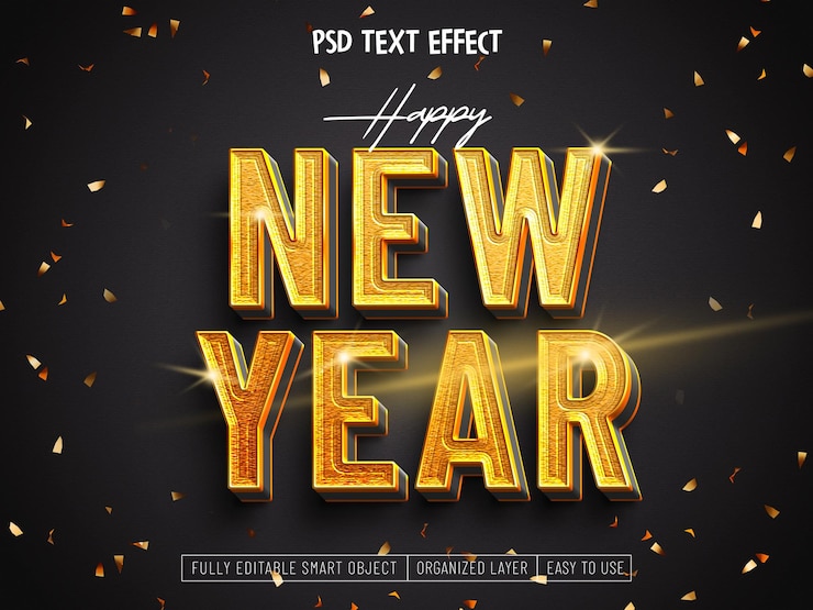 PSD Gratis happy new year 2023 gold text effect