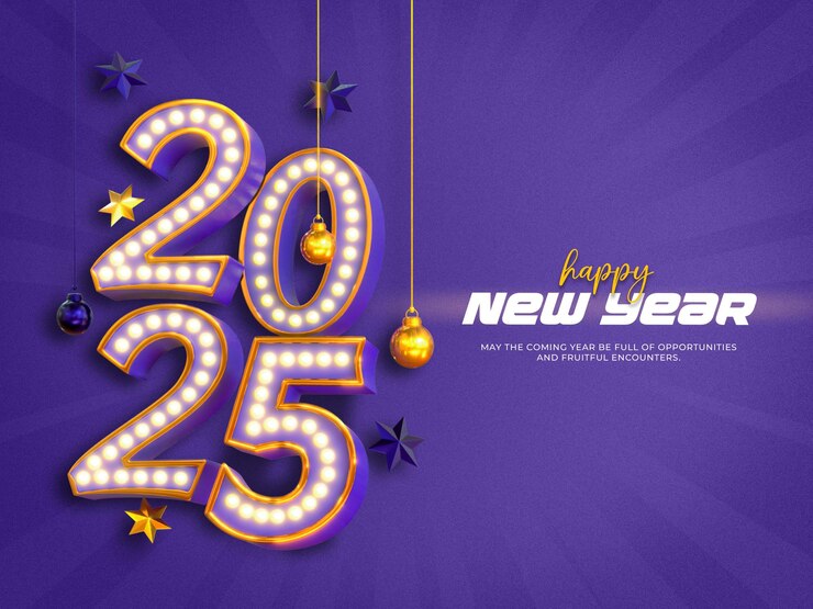 PSD Gratis happy new year 2025 retro light 3d banner design template