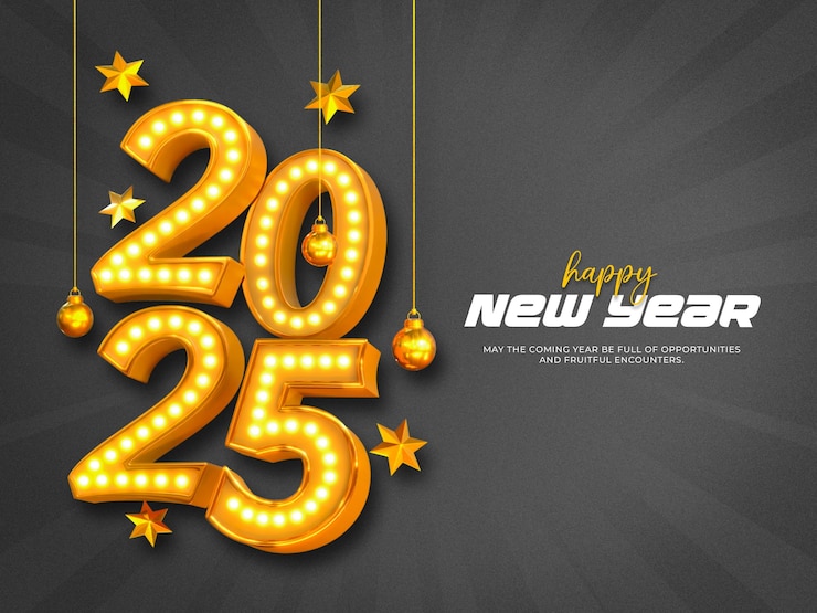 PSD Gratis happy new year 2025 retro light 3d banner design template