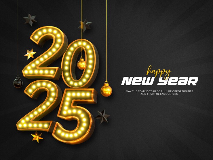 PSD Gratis happy new year 2025 retro light 3d banner design template