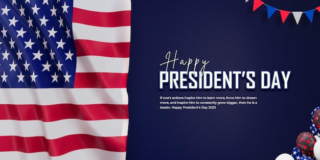 Gratis PSD happy presidents day of america banner met realistische vlag