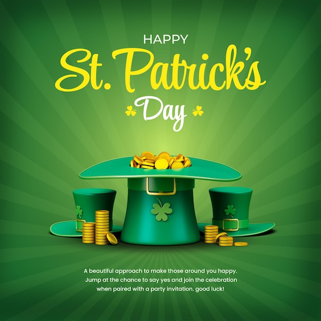 Gratis PSD happy saint patrick's day 3d social media post ontwerpsjabloon