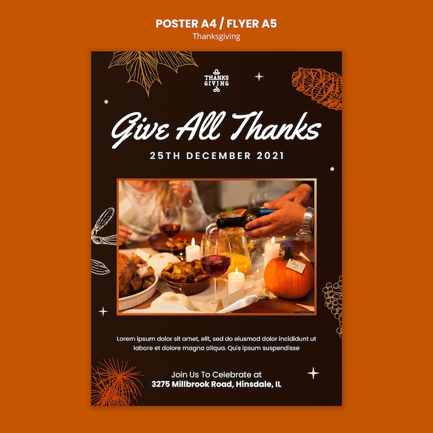 Gratis PSD happy thanksgiving verticale afdruksjabloon