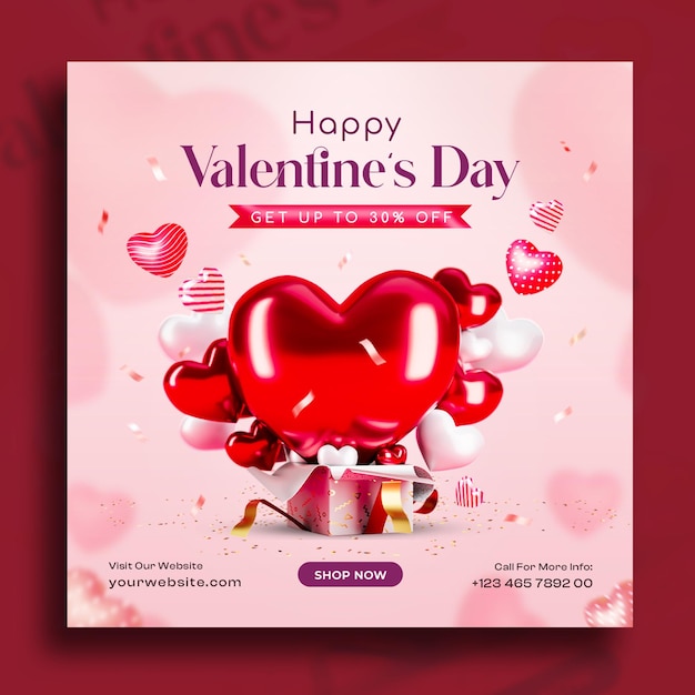 Gratis PSD happy valentijnsdag verkoop promo sociale media post ontwerpsjabloon