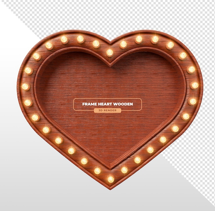 Gratis PSD hartvormig houten frame met lichten 3d-rendering
