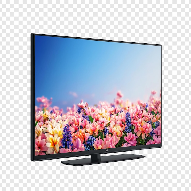 PSD Gratis hd smart tv displaying vibrant floral spring scenery