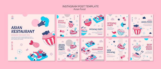 Gratis PSD heerlijk aziatisch eten instagram posts-sjabloon