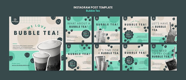 Gratis PSD heerlijke bubble tea instagram posts-sjabloon