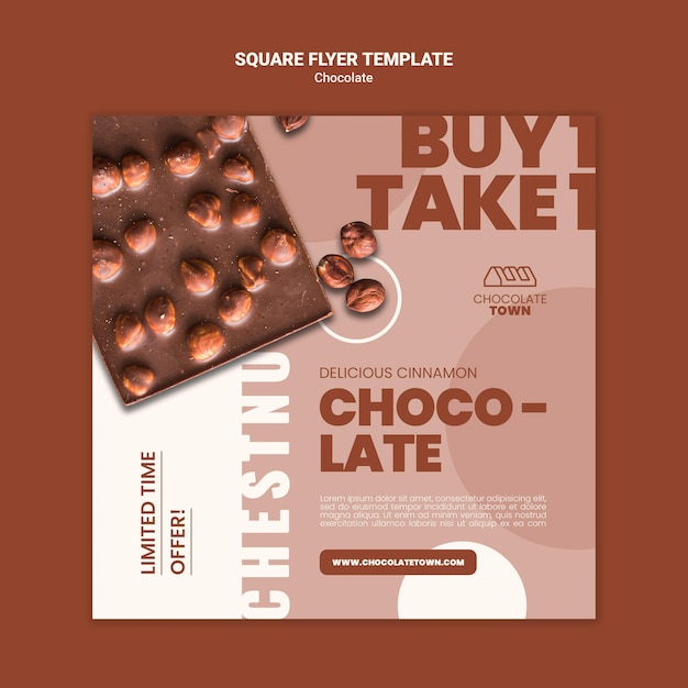 Gratis PSD heerlijke chocolade vierkante flyer-sjabloon