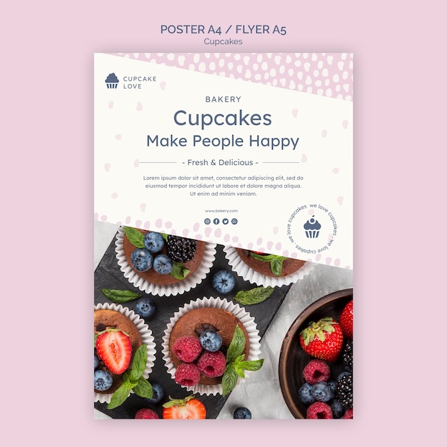 Gratis PSD heerlijke cupcakes poster sjabloon