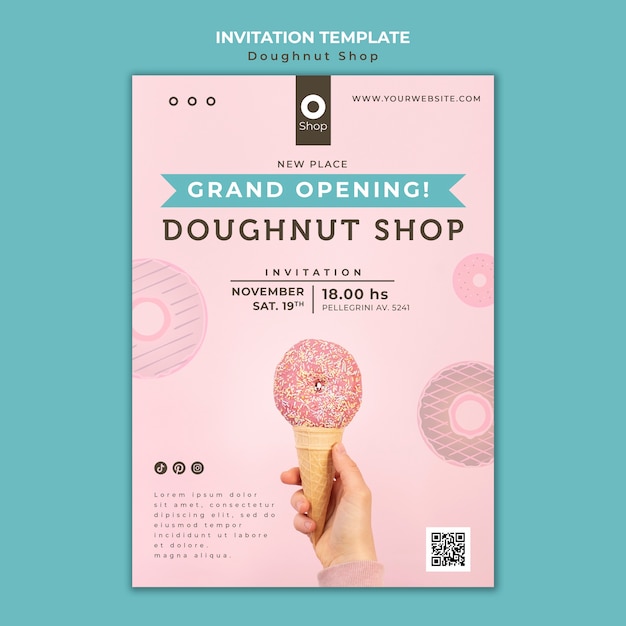 Gratis PSD heerlijke donut winkel uitnodigingssjabloon