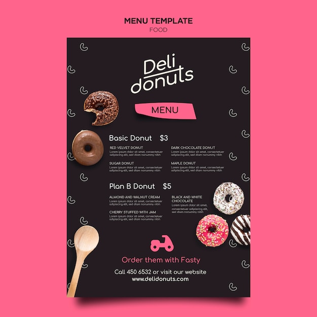 Gratis PSD heerlijke donuts menusjabloon