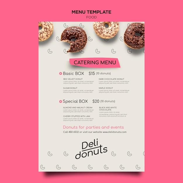 Gratis PSD heerlijke donuts menusjabloon