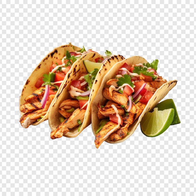 Heerlijke gegrilde kippen taco's geïsoleerd op transparante achtergrond