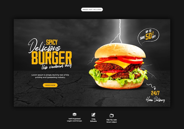 Heerlijke hamburger en eten menu webbannersjabloon