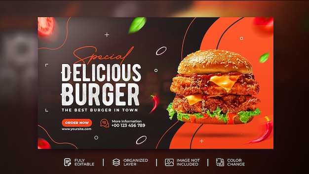 Heerlijke hamburger eten menu promotie webbanner social media bannersjabloon psd