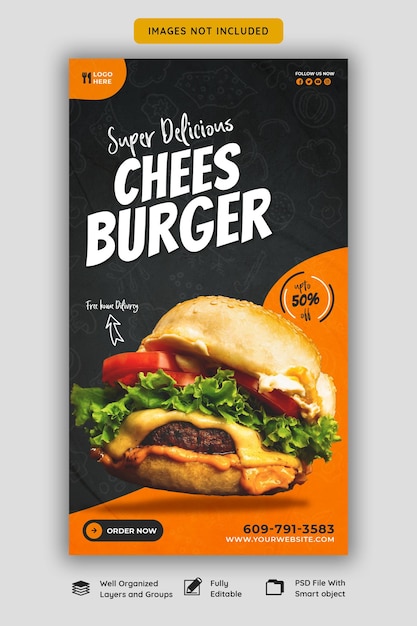 Heerlijke Instagram- en Facebook-verhaalsjabloon voor hamburger en eten
