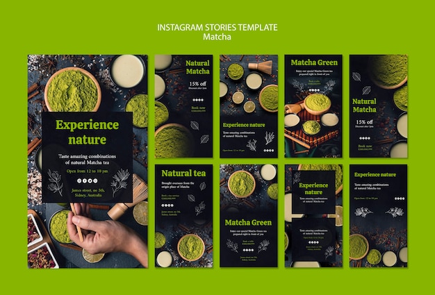 Gratis PSD heerlijke matcha thee instagram verhalen sjabloon