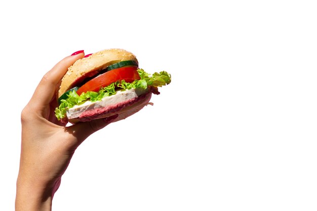 Heerlijke sandwich in de hand gehouden