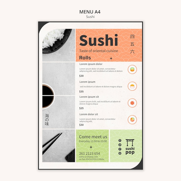 Gratis PSD heerlijke sushi menusjabloon