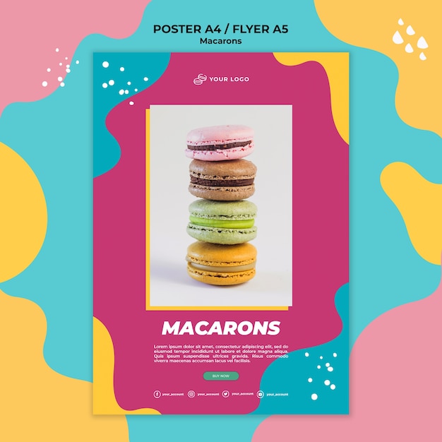 Gratis PSD heerlijke zoete macarons flyer-sjabloon