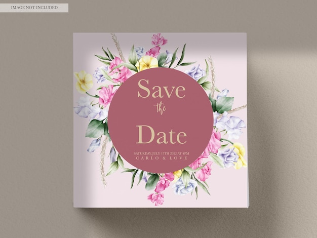 PSD gratuito hermosa acuarela flor y hojas tarjeta de invitación de boda