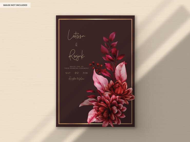 PSD gratuito hermosa flor marrón y hojas plantilla de invitación de boda