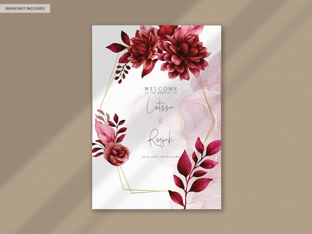 PSD gratuito hermosa flor marrón y hojas plantilla de invitación de boda