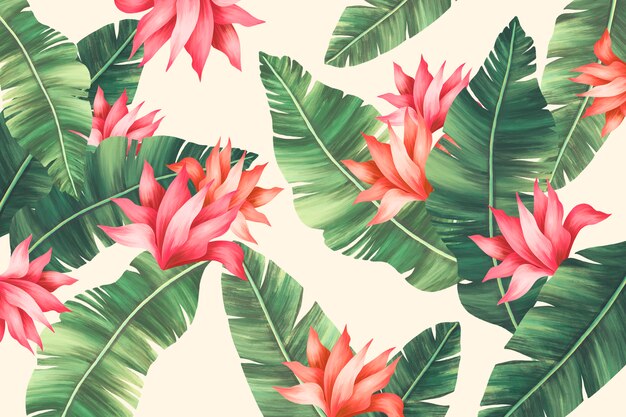 Hermosa impresión de verano con hojas de palmera