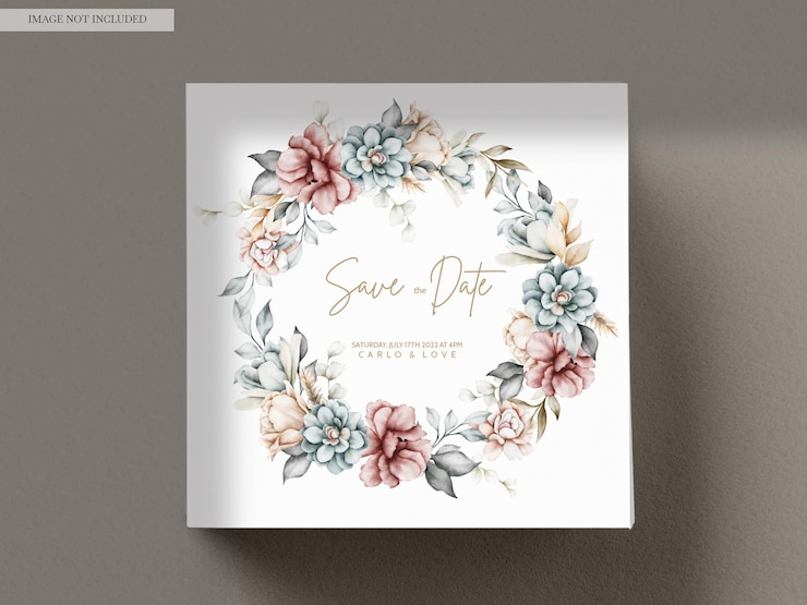 PSD gratuito hermosa invitación de boda vintage con corona floral acuarela