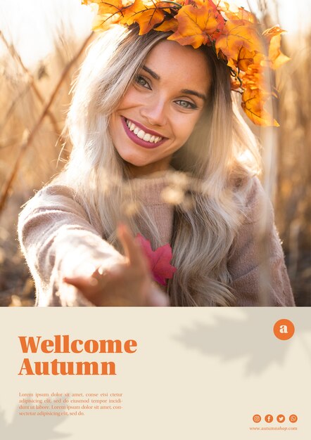 Hermosa mujer con plantilla de web de corona de hojas