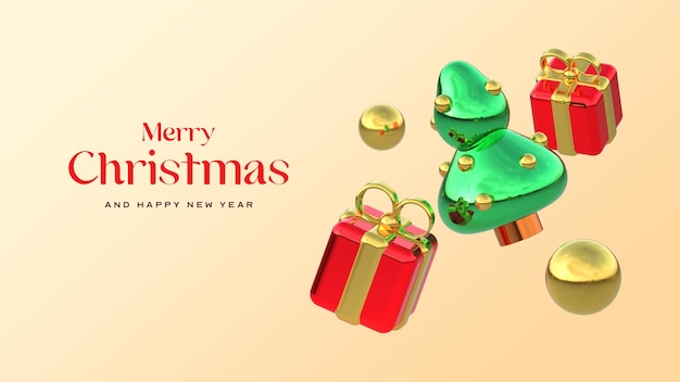 PSD gratuito hermosa plantilla de banner de feliz navidad con elementos realistas en 3d