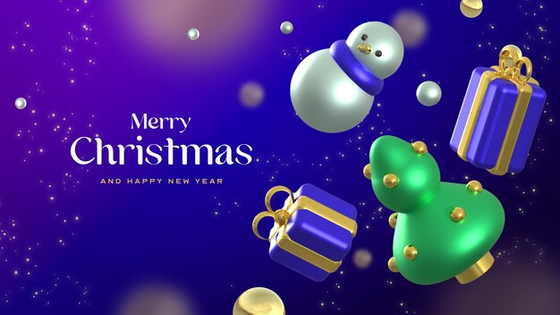 Hermosa plantilla de Banner de Feliz Navidad con elementos realistas en 3D