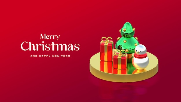 PSD gratuito hermosa plantilla de banner de feliz navidad con podio realista en 3d