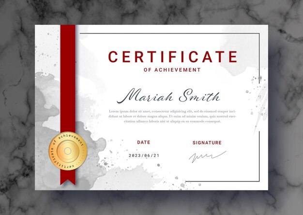 Hermosa plantilla de certificado con toques de acuarela
