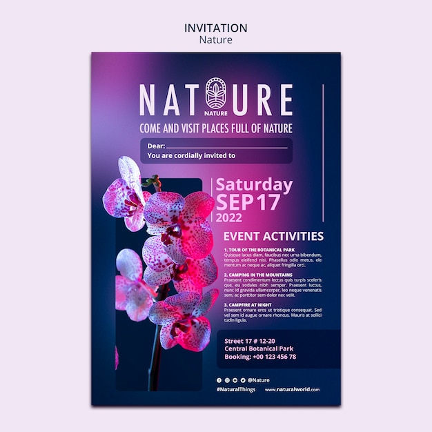 PSD gratuito hermosa plantilla de invitación de naturaleza