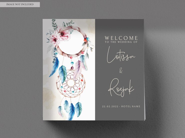 hermosa plantilla de tarjeta de invitación de flores y atrapasueños